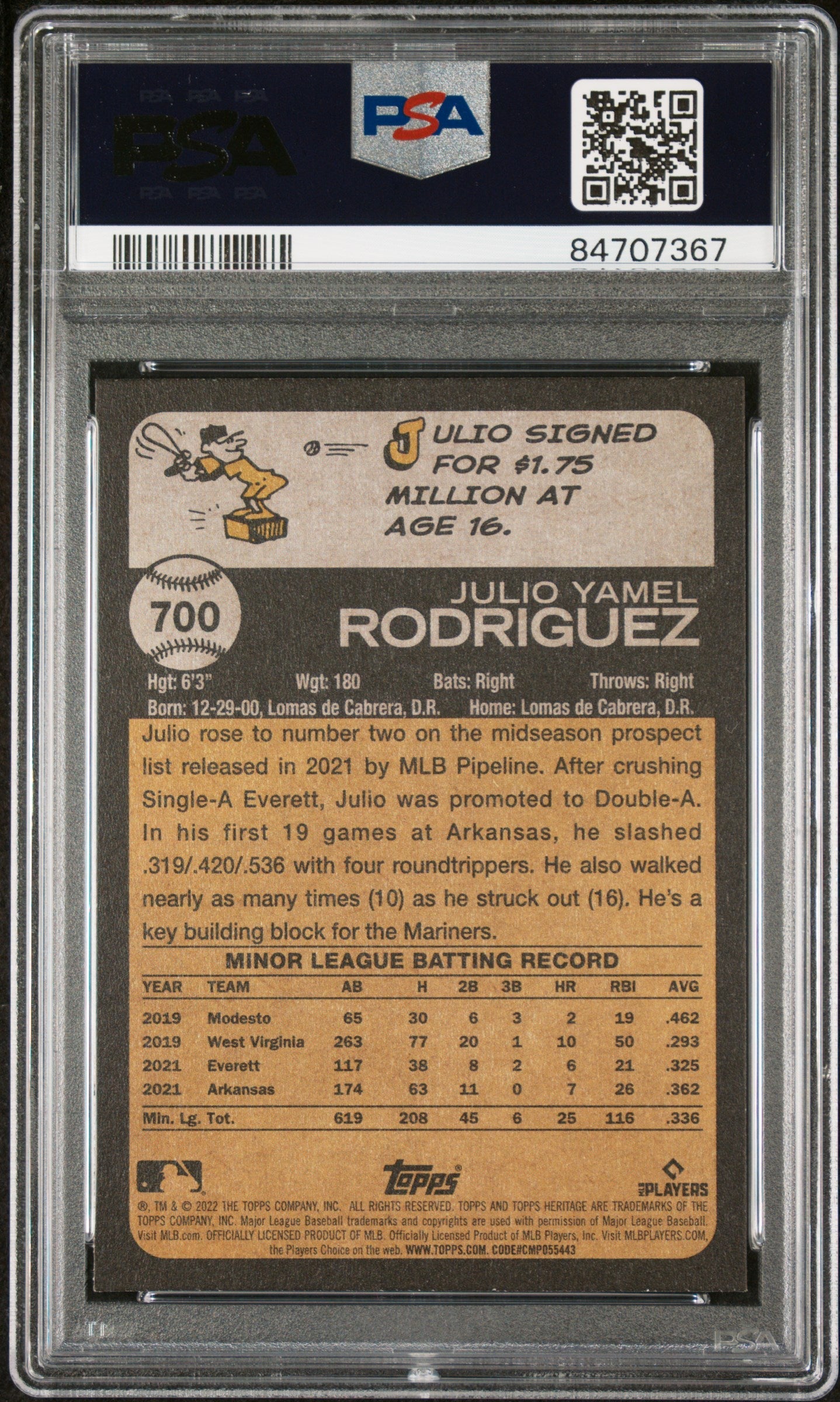 2022 TOPPS HERITAGE JULIO RODRIGUEZ #700 - PSA 10 ROOKIE CARD 2
