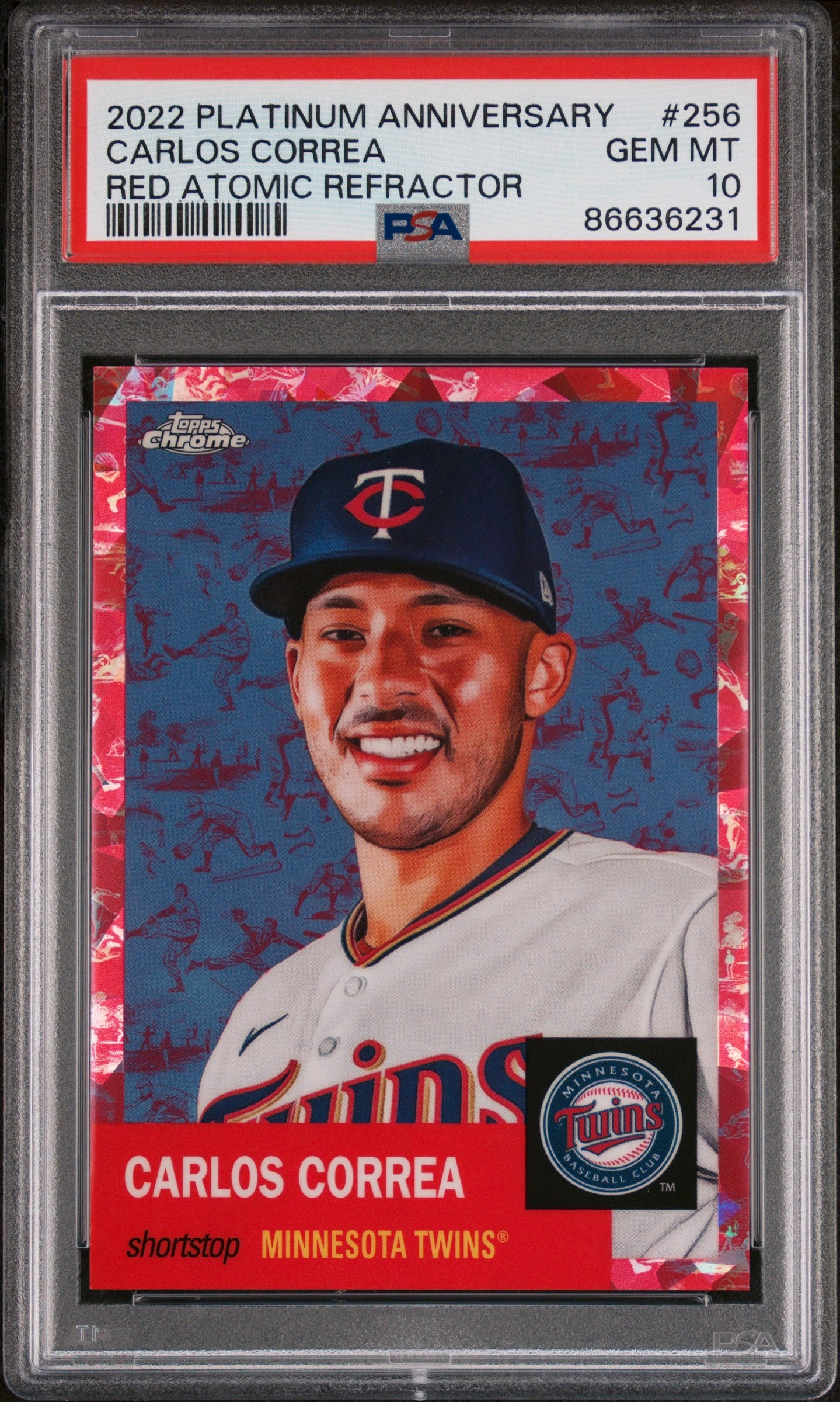 2022 TOPPS CHROME PLATINUM CARLOS CORREA RED ATOMIC REF 256 PSA 10 2