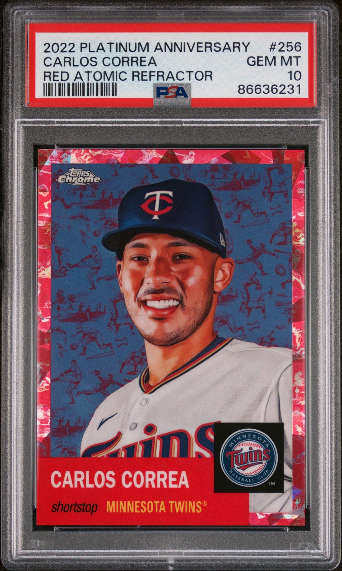 2022 TOPPS CHROME PLATINUM CARLOS CORREA RED ATOMIC REF 256 PSA 10 2