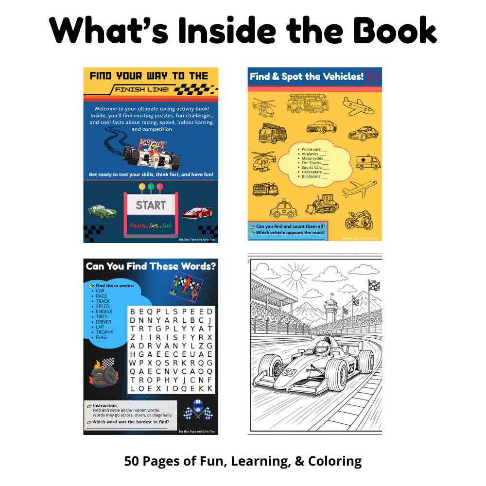 Ultimate Car Racing Learning & Activity Book – 50 Pages of Racing Fun for Kids Ages 6-10 | Printable & Fillable PDF Download 2