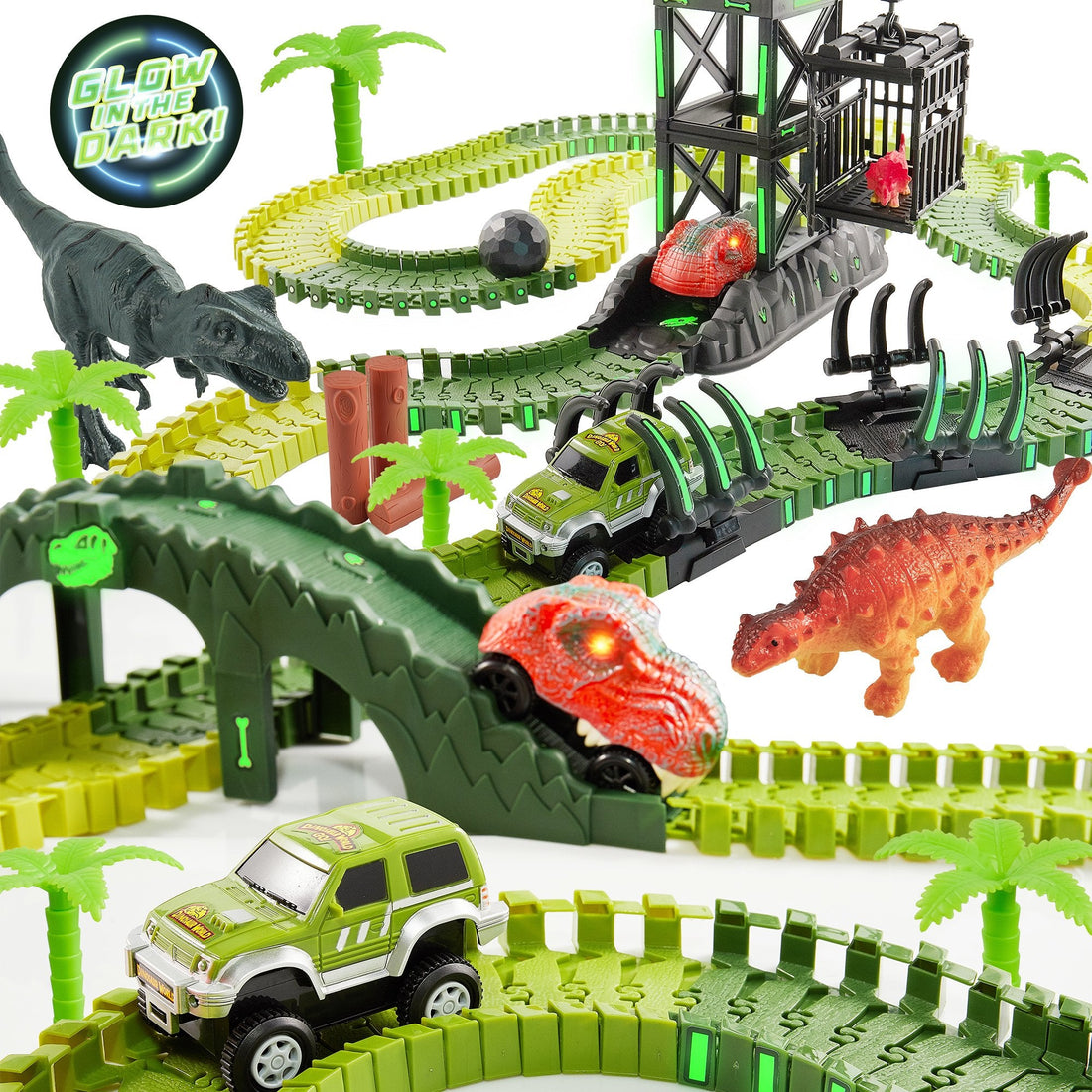 Dinosaur Ultimate Dash Race Track Adventure Playset - USA Toyz 225 Piece Green  4