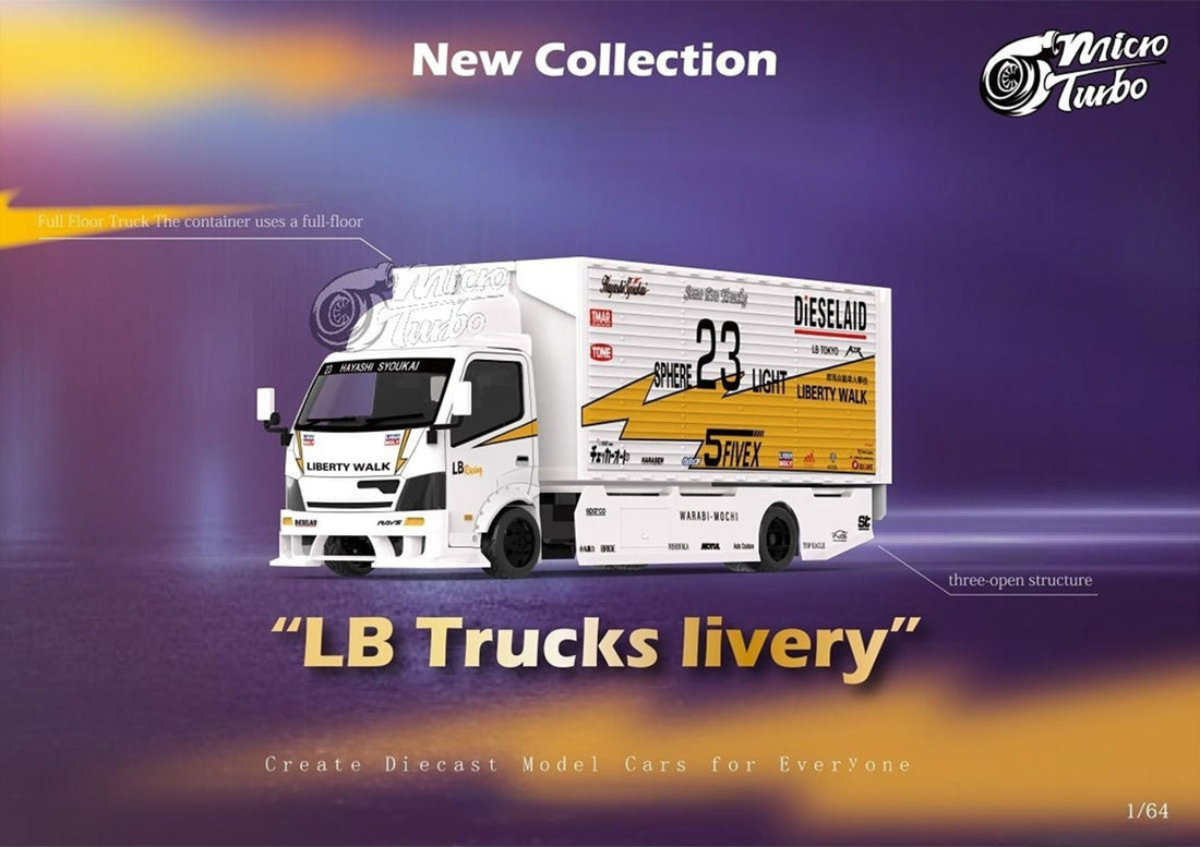 HINO 300 Custom Truck LBWK Silhouette Livery White/Yellow 1:64 by MicroTurbo