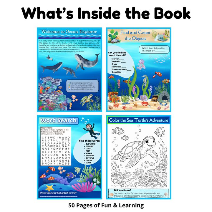Ocean Explorer educational worksheets about marine animals for children