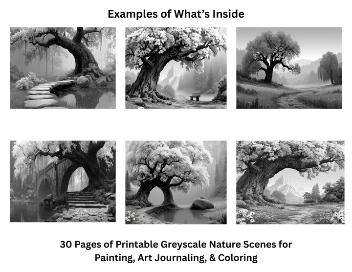 Mystical Landscapes - Greyscale Nature Scenes for Painting, Art Journaling, & Coloring Vol One 2