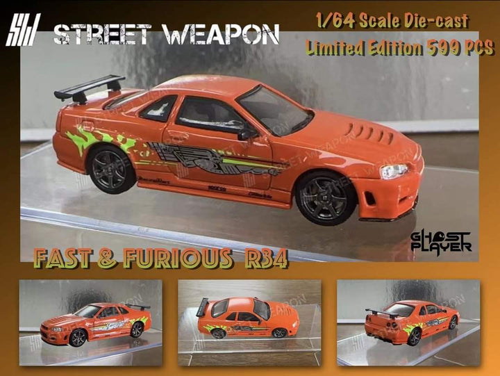 Nissan (R34) GT-R Fast & Furious Livery 1:64 by Street Weapon Angled Front View