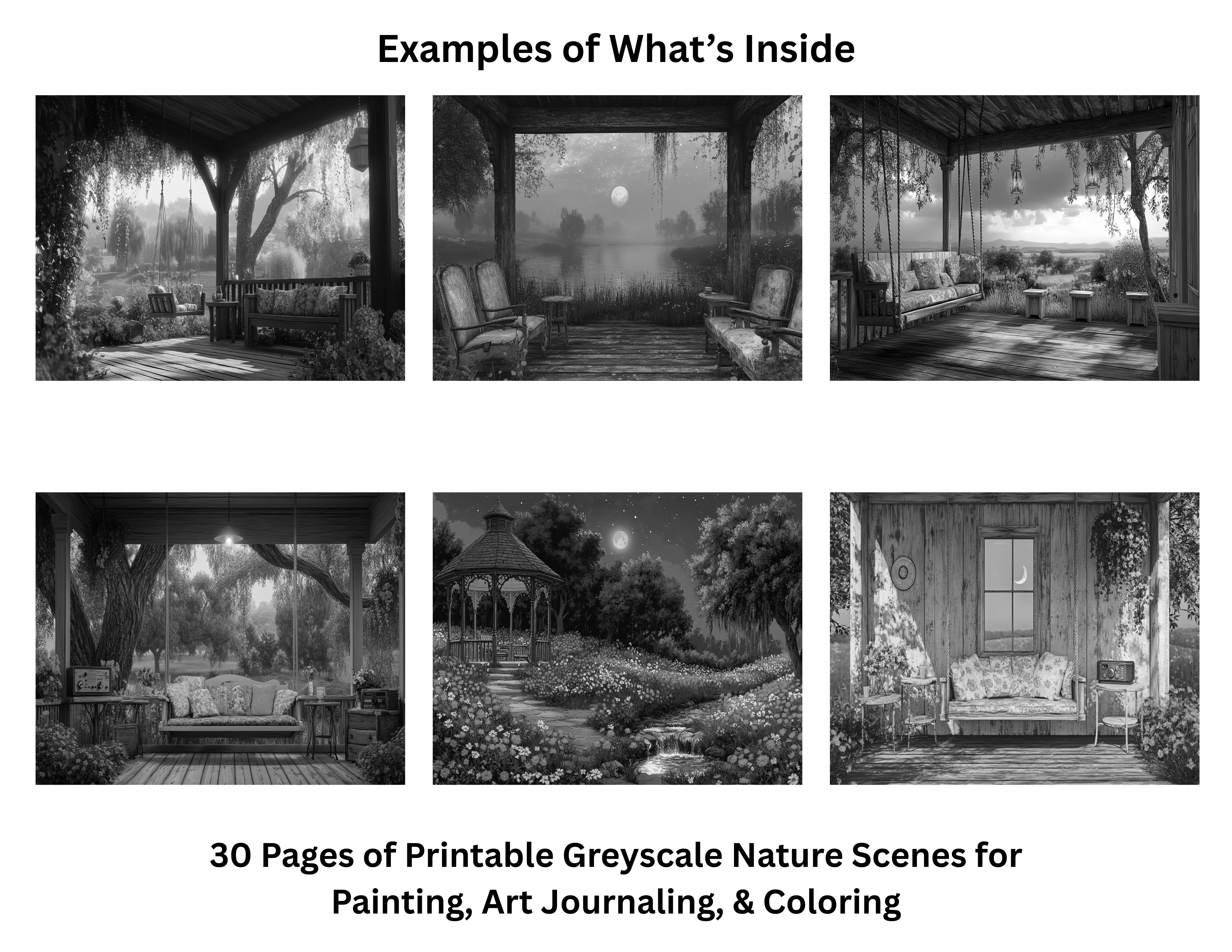 Nature's Retreat - Greyscale Nature Scenes for Painting, Art Journaling, & Coloring Vol One 2