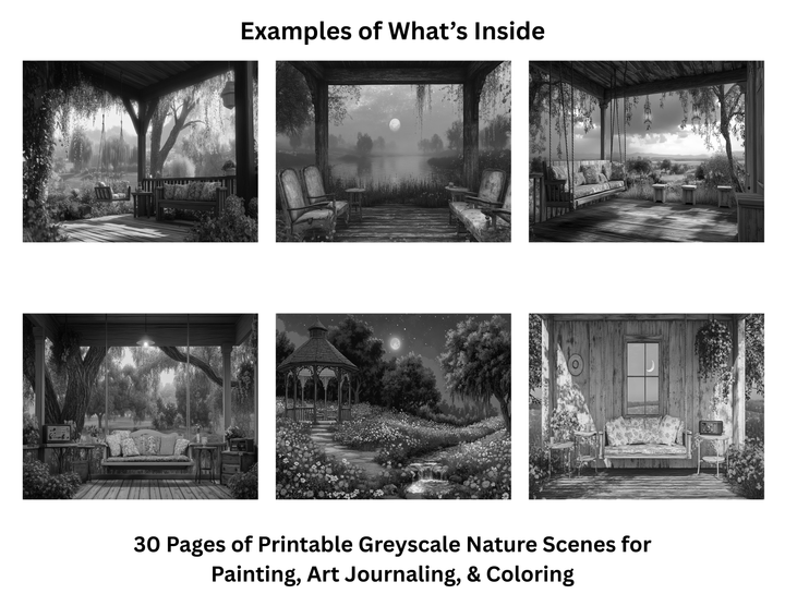 Nature's Retreat - Greyscale Nature Scenes for Painting, Art Journaling, & Coloring Vol One 2