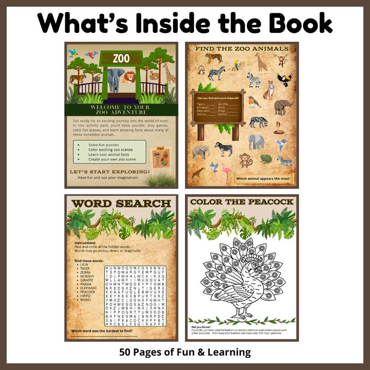 Zoo Explorer Learning & Activity Book for Kids Ages 6-10 | Printable Fillable PDF | 50-Page Educational Animal Activity Book