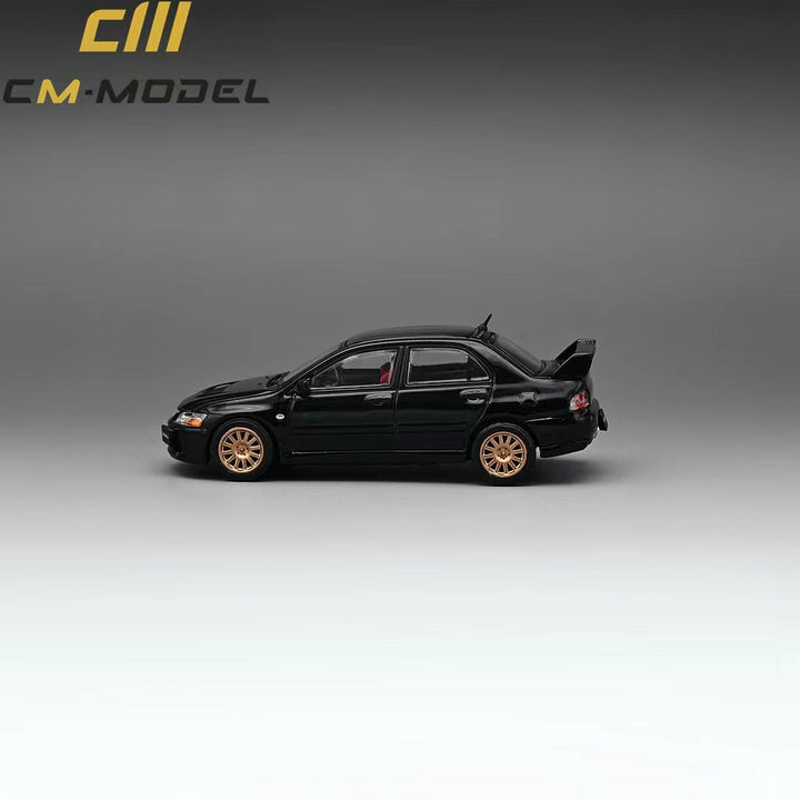 Mitsubishi Lancer Evolution IX Metallic Black With Engine 1:64 by CM Model Side View 2