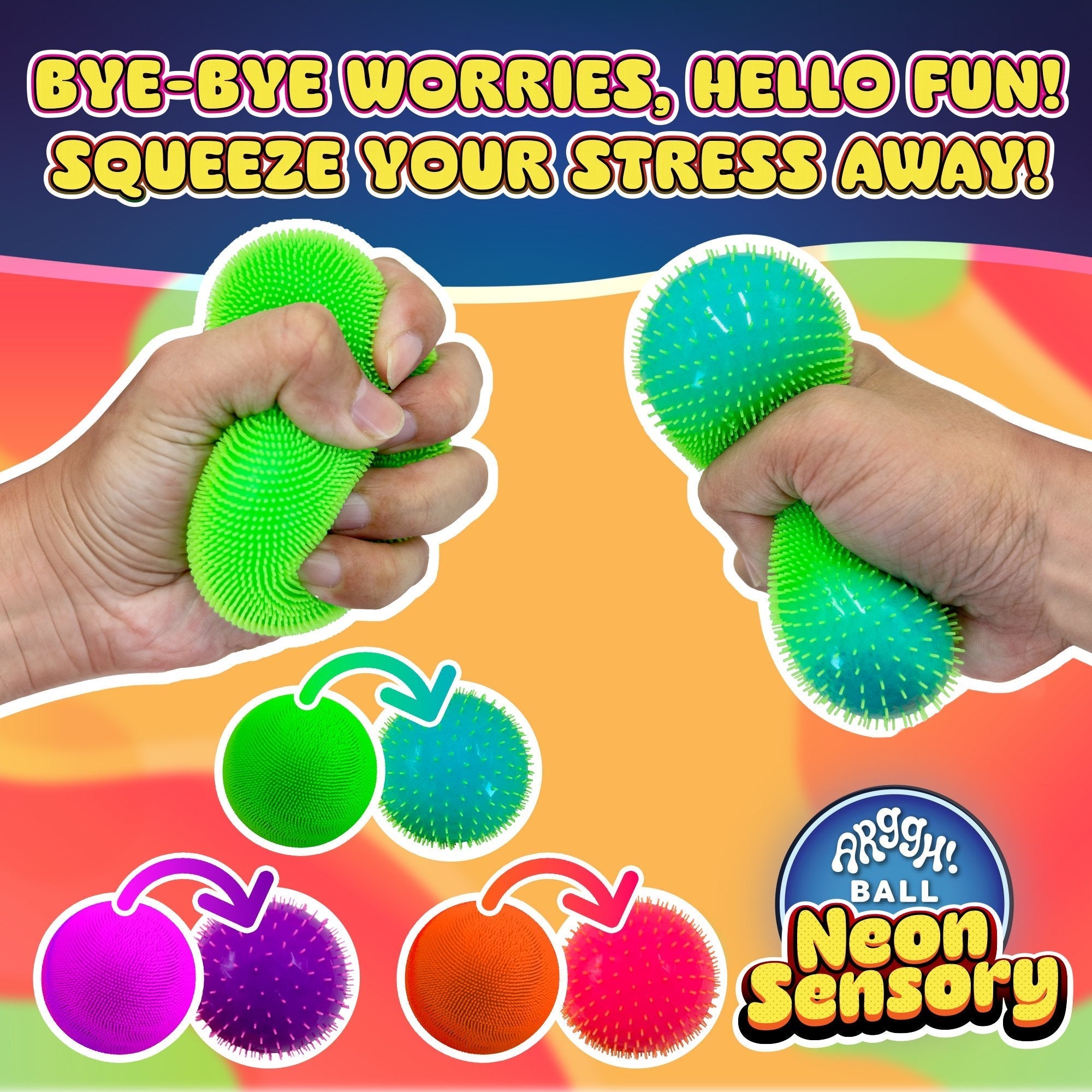 Neon Sensory Squish Stress Relief Balls - Power Your Fun 3-Pack  2