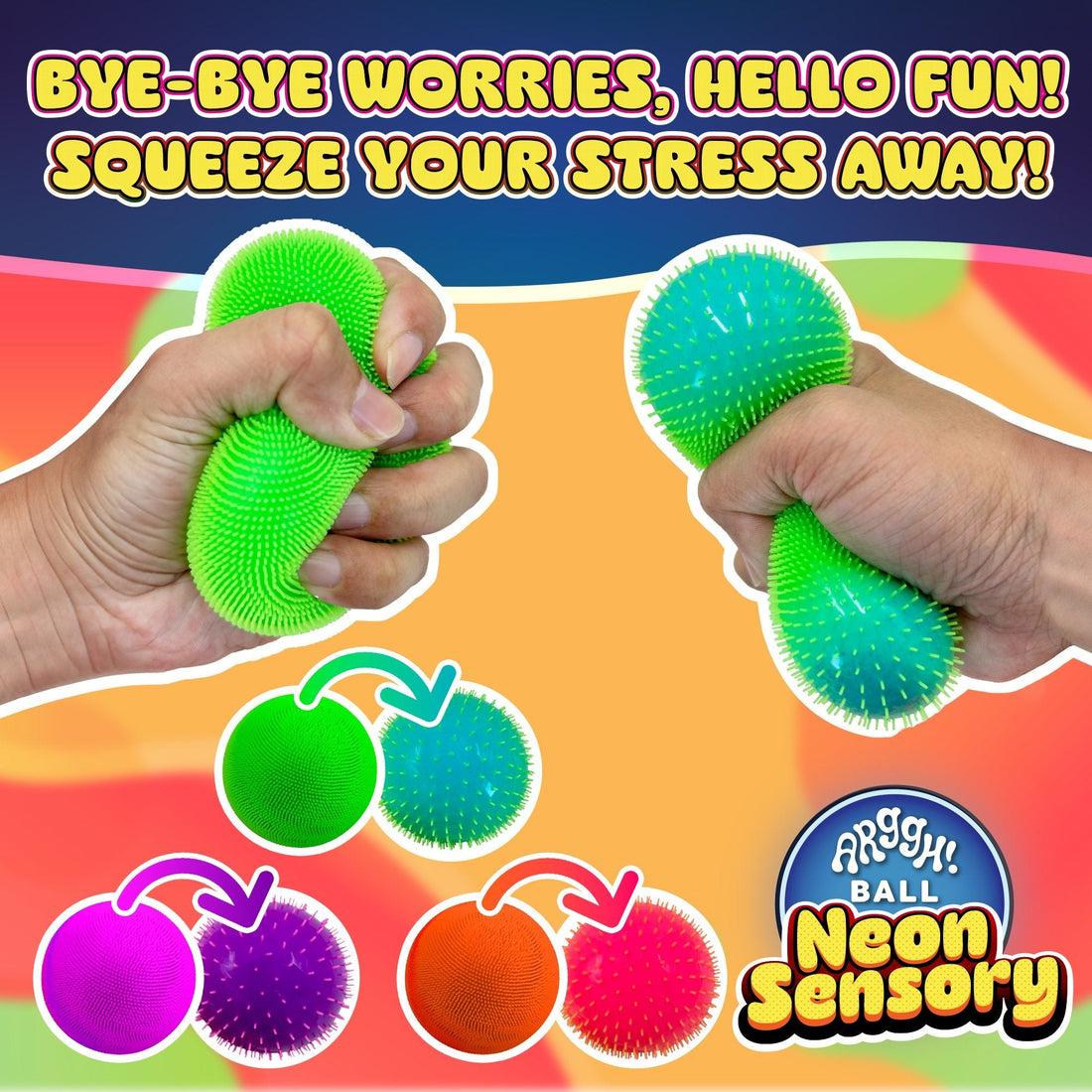 Neon Sensory Squish Stress Relief Balls - Power Your Fun 3-Pack  2