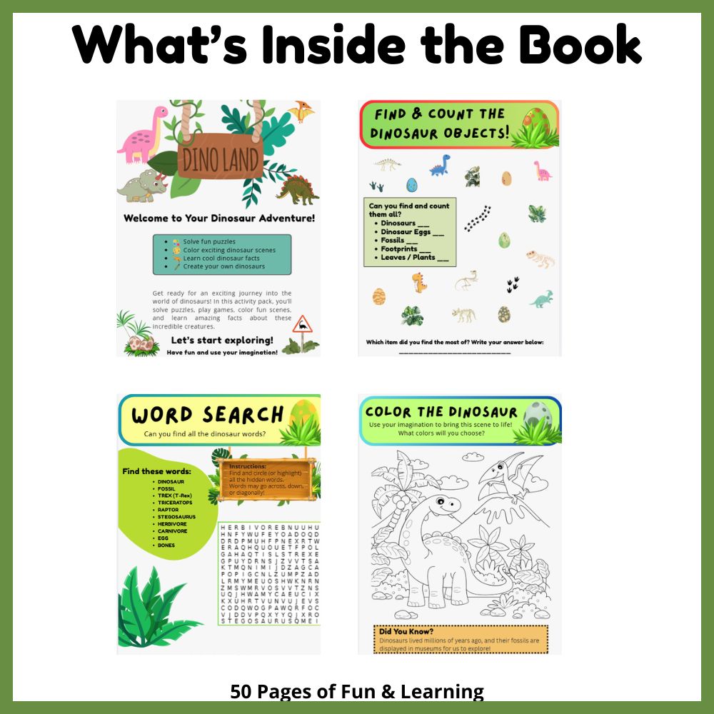 Dinosaur Learning & Activity Book | Printable PDF for Ages 6–10