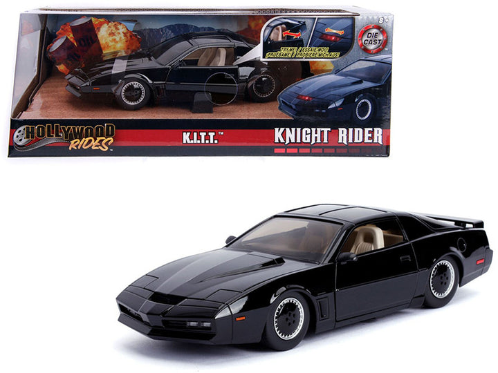 1982 Pontiac Firebird Trans Am Black with Light K.I.T.T. "Knight Rider" (1982) TV Series "Hollywood Rides" Series 1/24 Diecast Model Car by Jada-0