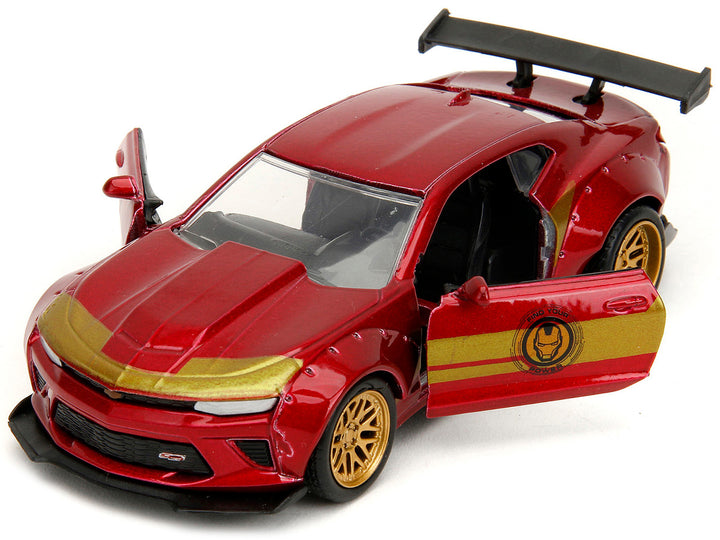 2016 Chevrolet Camaro Red Metallic and Gold and Iron Man Diecast Figure "The Avengers" "Hollywood Rides" Series 1/32 Diecast Model Car by Jada-1