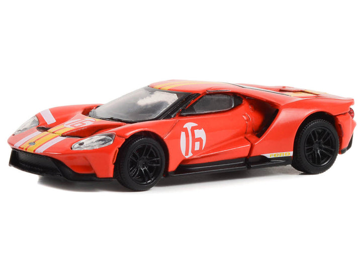 2022 Ford GT Heritage Edition #16 Alan Mann "1966 Ford AM GT-1 Prototype Tribute" Red with Stripes "Hobby Exclusive" Series 1/64 Diecast Model Car by Greenlight-1