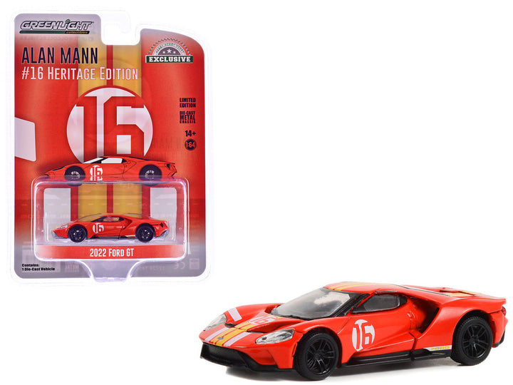 2022 Ford GT Heritage Edition #16 Alan Mann "1966 Ford AM GT-1 Prototype Tribute" Red with Stripes "Hobby Exclusive" Series 1/64 Diecast Model Car by Greenlight-0