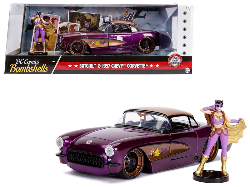 1957 Chevrolet Corvette Purple with Batgirl Diecast Figurine "DC Comics Bombshells" Series 1/24 Diecast Model Car by Jada-0