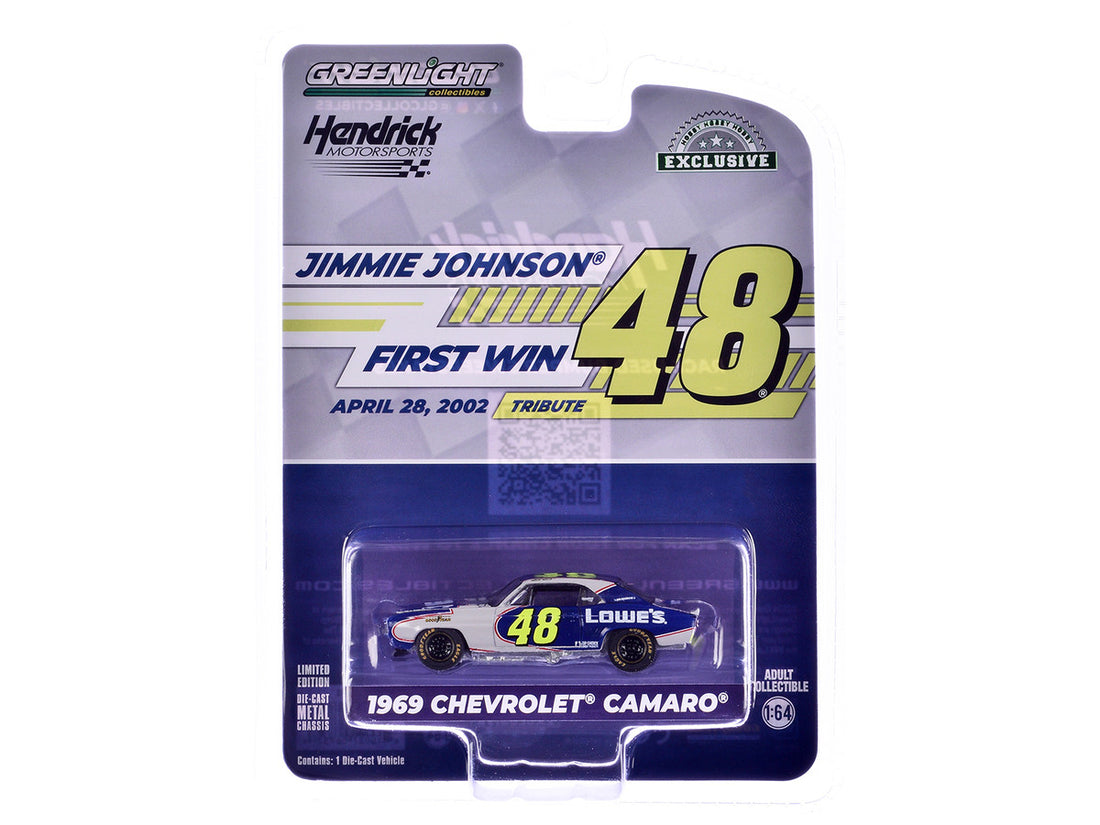 1969 Chevrolet Camaro #48 "Jimmie Johnson - Hendrick Motorsports First Win Tribute" Dark Blue and White with Graphics "Hobby Exclusive" Series 1/64 Diecast Model Car by Greenlight-1