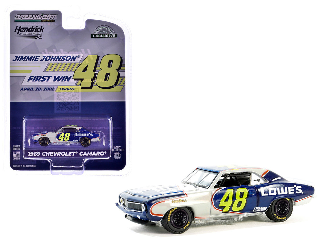 1969 Chevrolet Camaro #48 "Jimmie Johnson - Hendrick Motorsports First Win Tribute" Dark Blue and White with Graphics "Hobby Exclusive" Series 1/64 Diecast Model Car by Greenlight-2