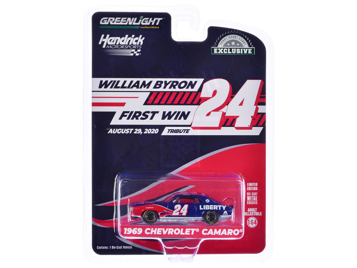 1969 Chevrolet Camaro #24 "William Byron - Hendrick Motorsports First Win Tribute" Blue with Flame Graphics "Hobby Exclusive" Series 1/64 Diecast Model Car by Greenlight-1