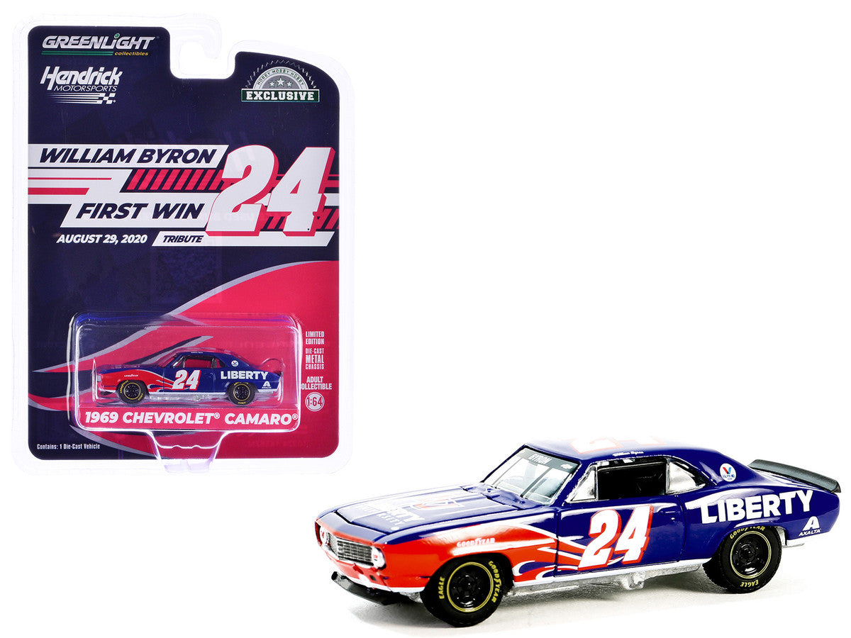 1969 Chevrolet Camaro #24 "William Byron - Hendrick Motorsports First Win Tribute" Blue with Flame Graphics "Hobby Exclusive" Series 1/64 Diecast Model Car by Greenlight-2