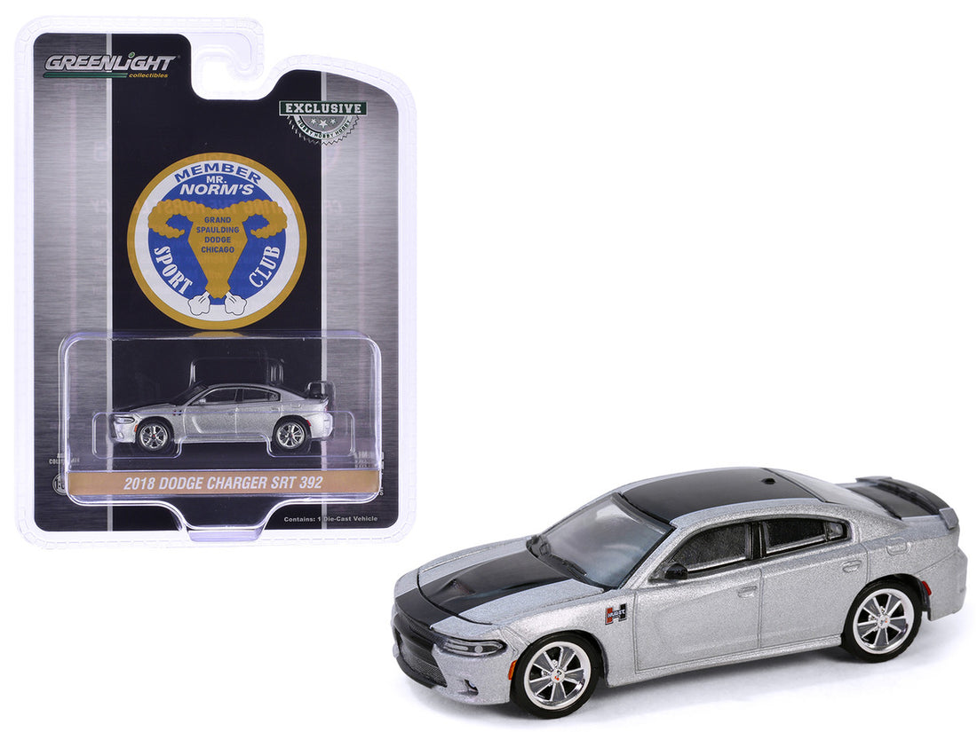 2018 Dodge Charger SRT 392 Silver Metallic with Black Stripe "Mr. Norm Heritage GSS Charger" "Hobby Exclusive" Series 1/64 Diecast Model Car by Greenlight-2