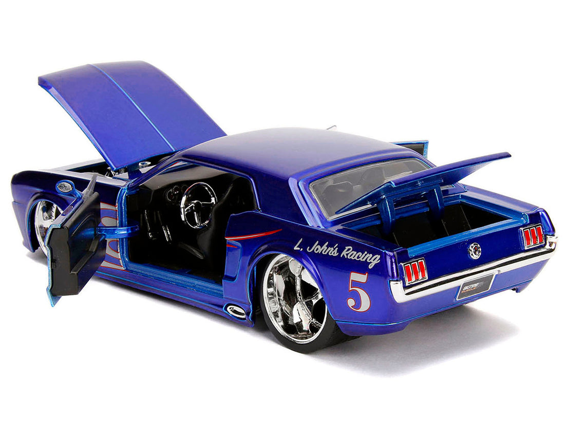 1965 Ford Mustang #5 "L. John's Racing" Candy Blue with Flame Graphics "Bigtime Muscle" Series 1/24 Diecast Model Car by Jada-1