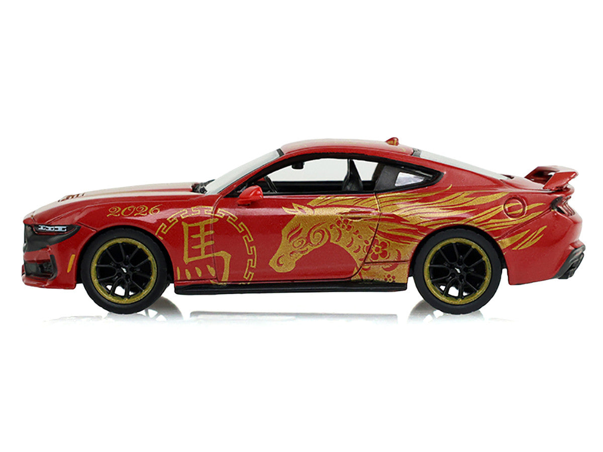 2024 Ford Mustang Dark Horse "Chinese Zodiac 2026 Year of the Horse" Red with Gold Graphics "Hobby Exclusive" Series 1/64 Diecast Model Car by Greenlight-0
