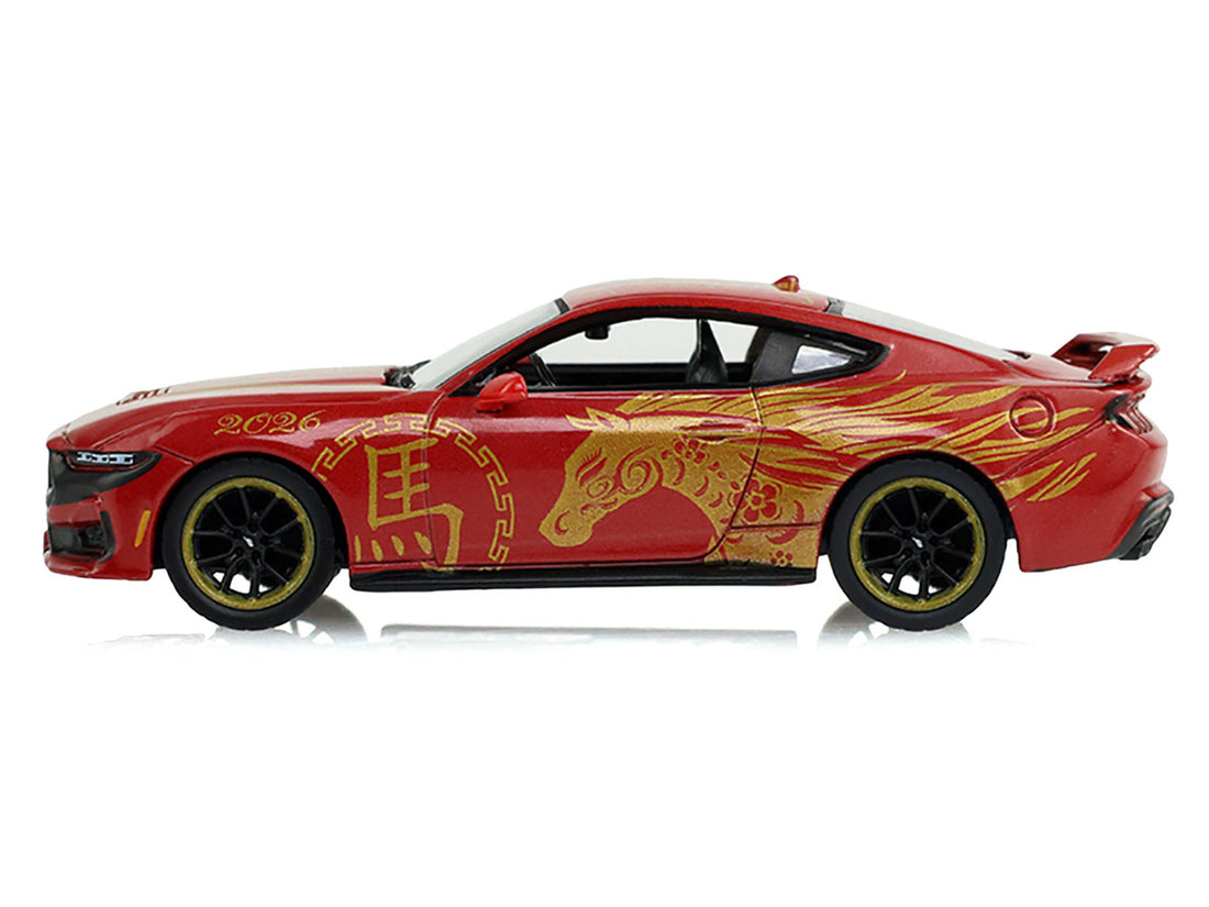 2024 Ford Mustang Dark Horse "Chinese Zodiac 2026 Year of the Horse" Red with Gold Graphics "Hobby Exclusive" Series 1/64 Diecast Model Car by Greenlight-0