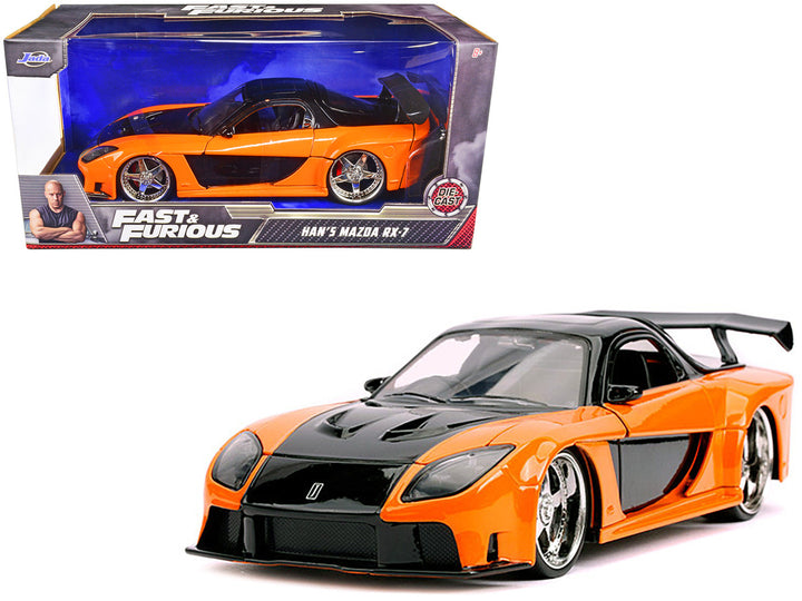 Mazda RX-7 RHD (Right Hand Drive) Orange and Black Han's "Fast & Furious" Movie 1/24 Diecast Model Car by Jada