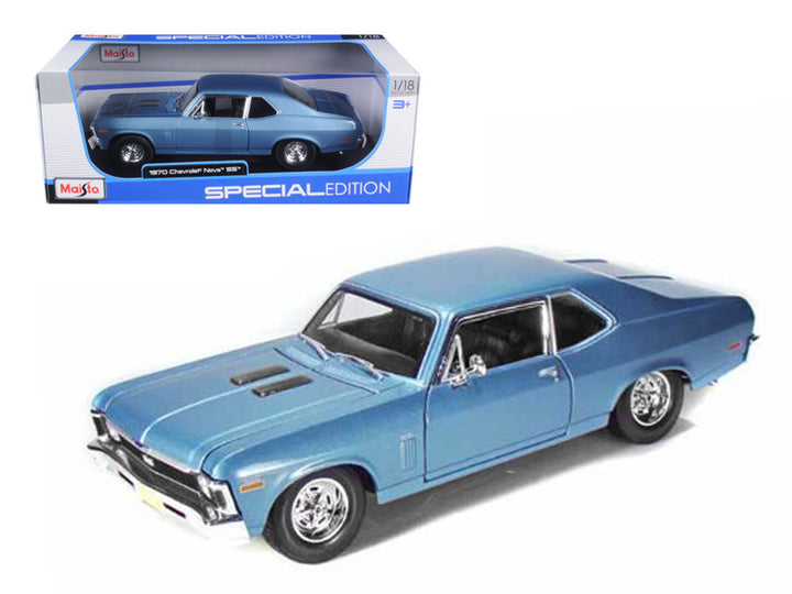 1970 Chevrolet Nova SS Coupe Blue Metallic 1/18 Diecast Model Car by Maisto-0