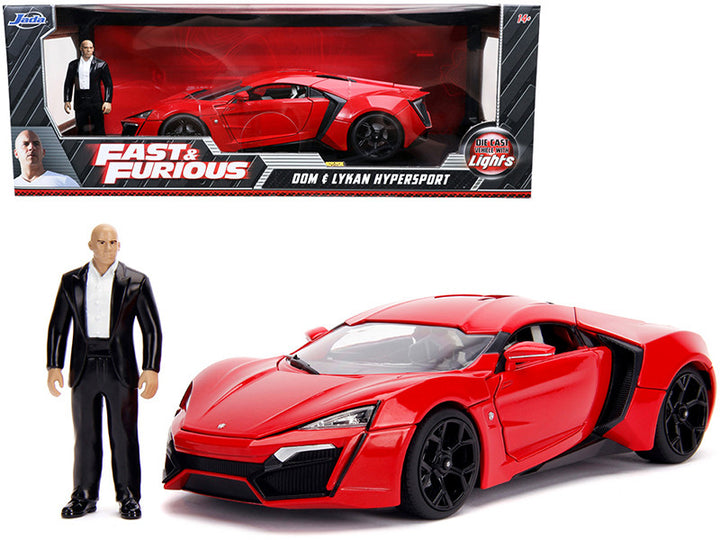 Lykan Hypersport Red with Lights and Dom Figurine "Fast & Furious" Movie 1/18 Diecast Model Car by Jada-0