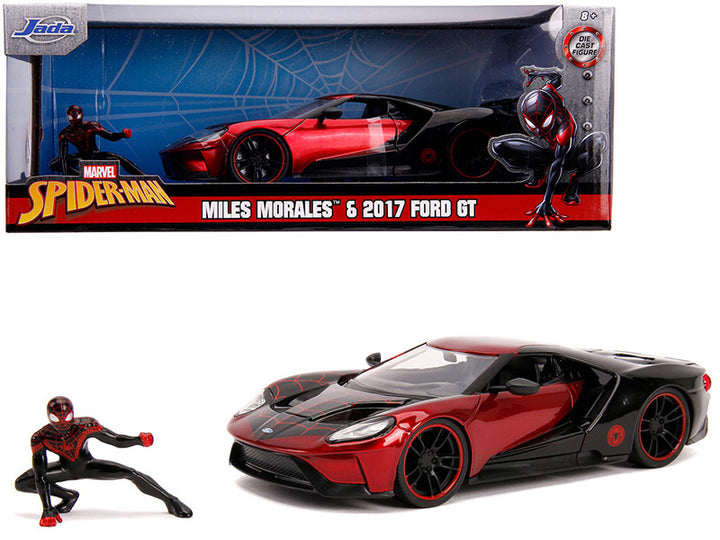 2017 Ford GT with Miles Morales Diecast Figurine "Spider Man" "Marvel" Series 1/24 Diecast Model Car by Jada-0