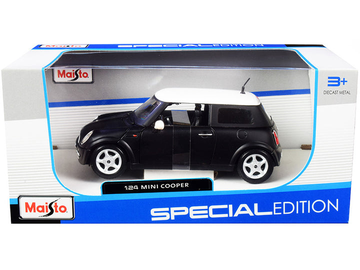 Mini Cooper Matt Black with White Top 1/24 Diecast Model Car by Maisto-0