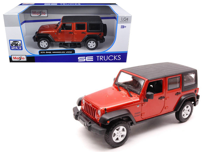 2015 Jeep Wrangler Unlimited Orange with Black Top 1/24 Diecast Model Car by Maisto-0