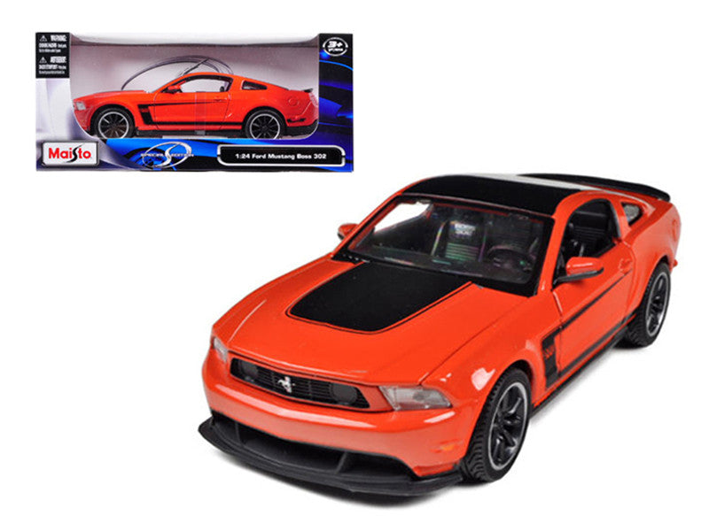 2012 Ford Mustang Boss 302 Orange and Black 1/24 Diecast Model Car by Maisto-0