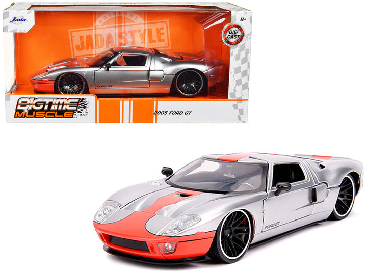 Ford 2005 GT Silver with Orange Stripe "Bigtime Muscle" 1/24 Diecast Model Car by Jada