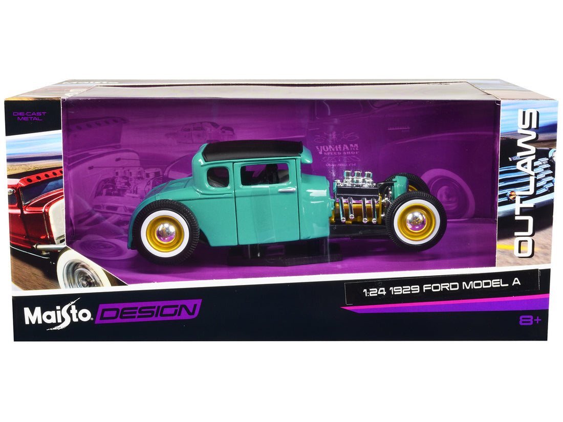 1929 Ford Model A Green with Matt Black Top "Outlaws" Series 1/24 Diecast Model Car by Maisto-0