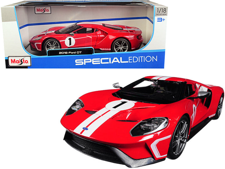 2018 Ford GT #1 Red with White Stripes Heritage Special Edition 1/18 Diecast Model Car by Maisto-0