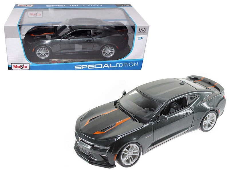 2017 Chevrolet Camaro SS Gray Metallic with Orange Stripes "50th Anniversary" "Special Edition" Series 1/18 Diecast Model Car by Maisto-0