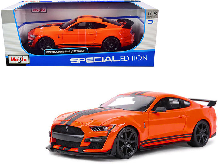 2020 Ford Mustang Shelby GT500 Orange with Black Stripes "Special Edition" 1/18 Diecast Model Car by Maisto-0