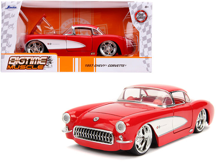 1957 Chevrolet Corvette Red with Red Interior "Bigtime Muscle" 1/24 Diecast Model Car by Jada-0