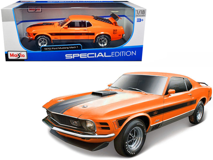 1970 Ford Mustang Mach 1 428 "Twister Special" Orange with Black Stripes "Special Edition" 1/18 Diecast Model Car by Maisto-0