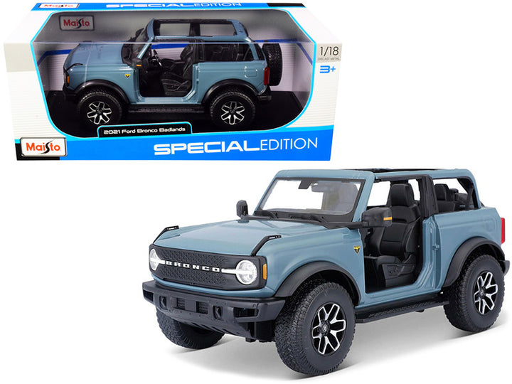 2021 Ford Bronco Badlands Blue "Special Edition" 1/18 Diecast Model Car by Maisto-0