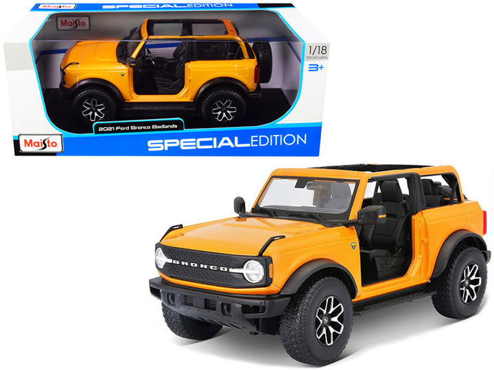 2021 Ford Bronco Badlands Orange Metallic "Special Edition" 1/18 Diecast Model Car by Maisto-0