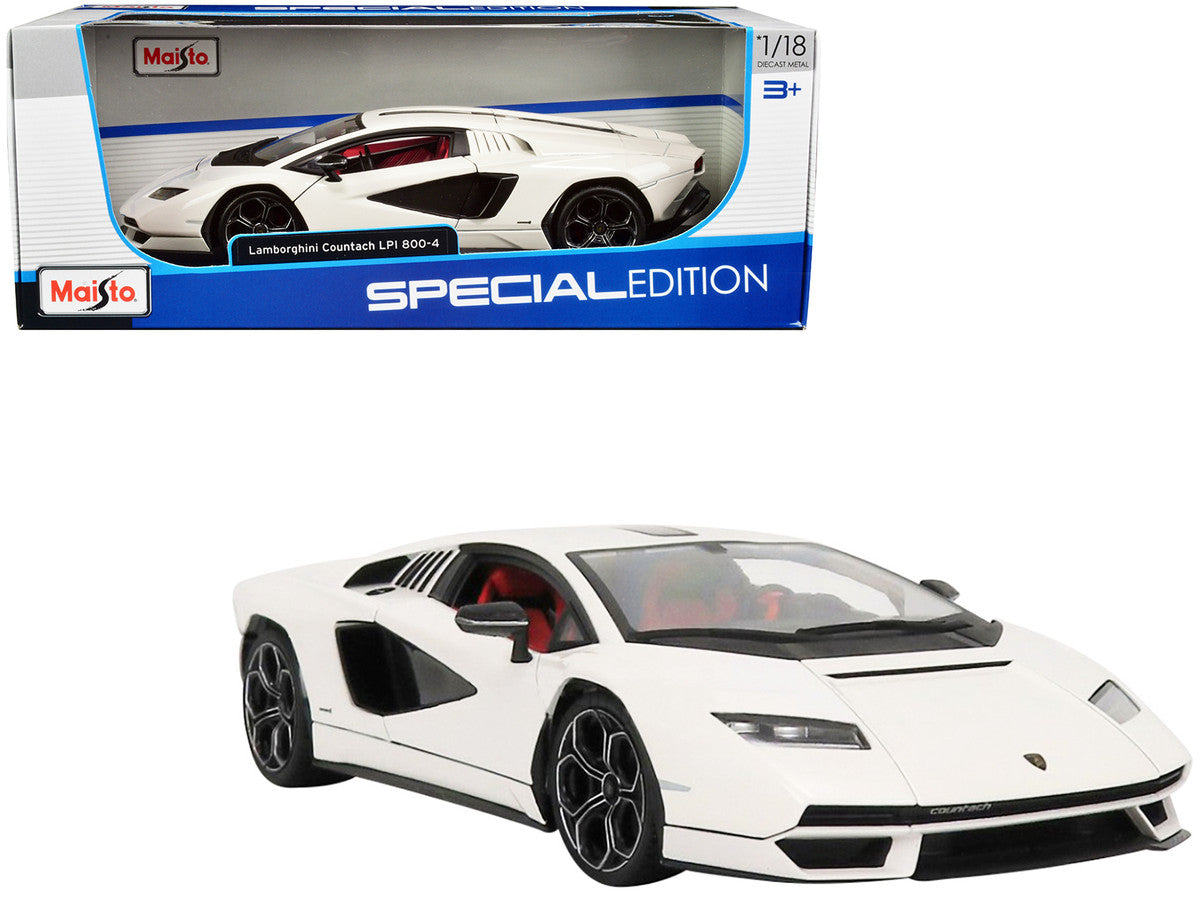 Lamborghini Countach LPI 800-4 White with Black Accents and Red Interior "Special Edition" 1/18 Diecast Model Car by Maisto-0