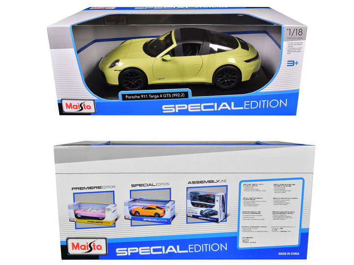 Porsche 911 Targa 4 GTS (992.2) Yellow with Black Top "Special Edition" Series 1/18 Diecast Model Car by Maisto 3