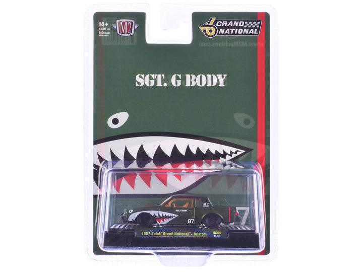1987 Buick Grand National Custom Green Metallic with Shark Mouth Graphics "Sgt. G Body" Limited Edition to 6600 pieces Worldwide 1/64 Diecast Model Car by M2 Machines-1