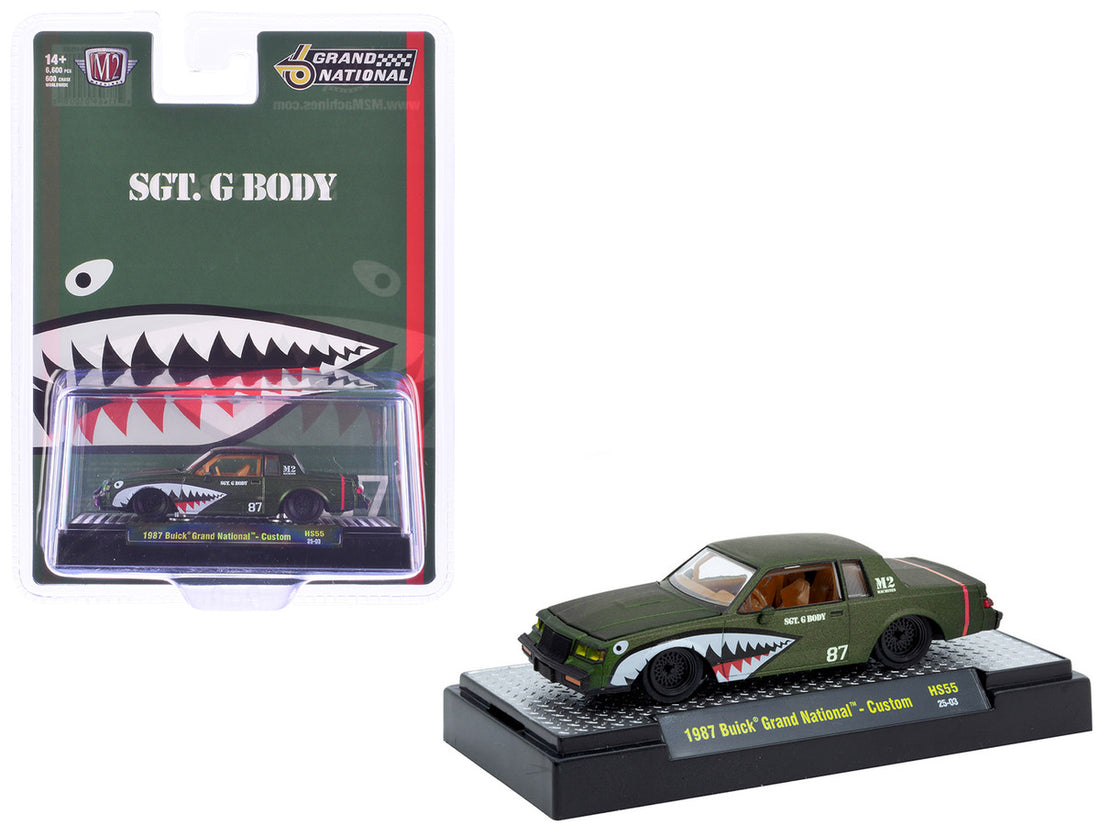 1987 Buick Grand National Custom Green Metallic with Shark Mouth Graphics "Sgt. G Body" Limited Edition to 6600 pieces Worldwide 1/64 Diecast Model Car by M2 Machines-2