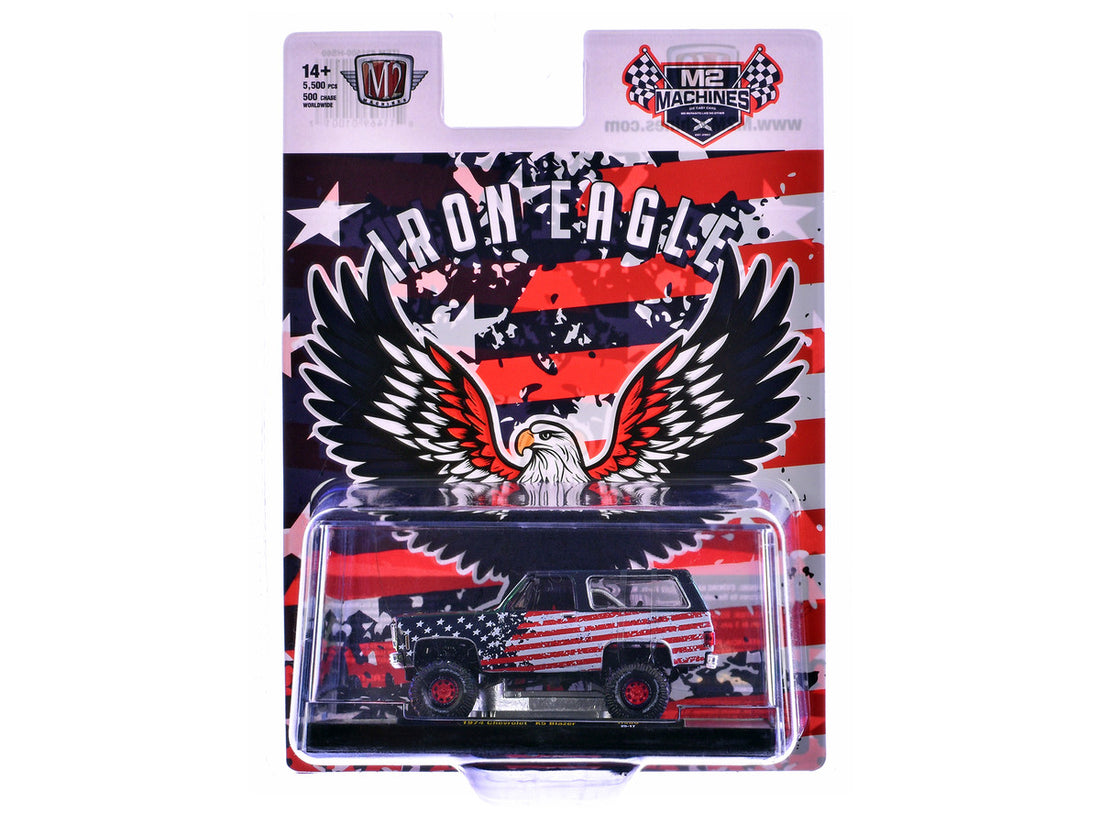 Chevrolet 1974 K5 Blazer "Iron Eagle" Dark Blue with American Flag Graphics Limited Edition to 5500 pieces Worldwide 1/64 Diecast Model Car by M2 Machines 3